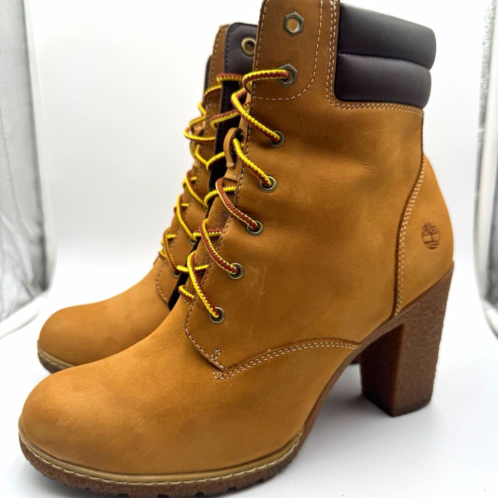 Timberland Tillston 6" Block Heel Boots Wheat Suede Womens Size 9.5 A1KJH